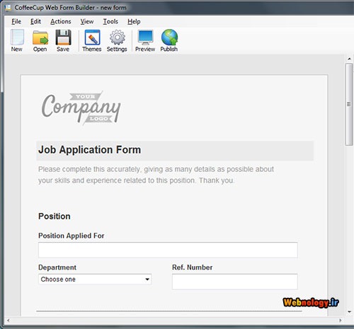 نمایی از قالب آماده Job Application  در web form builder