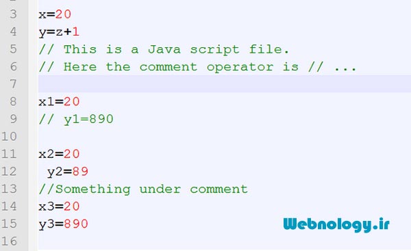 نمونه ای از توضیحات در کدهای جاوا اسکریپت