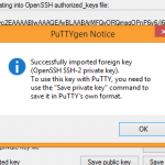 درون ریزی موفقیت آمیز کلید خصوصی در PuTTYgen